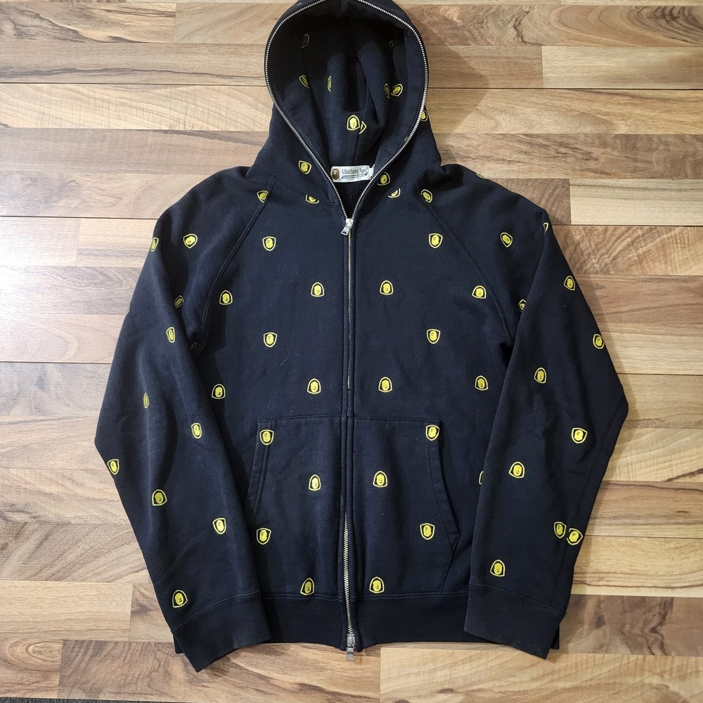 A Bathing Ape Bape Logo Full Embroidered Hoodie Zip-Up Size Medium